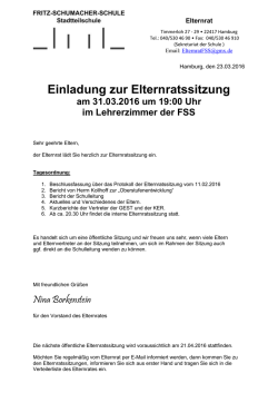 Einladung zur Elternratssitzung
