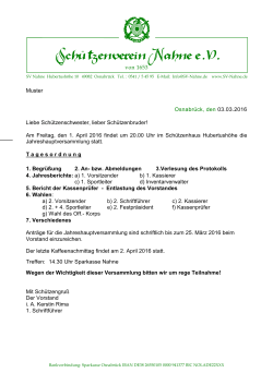 Jahreshauptversammlung 2016 - Schützenverein Nahne e. V. von