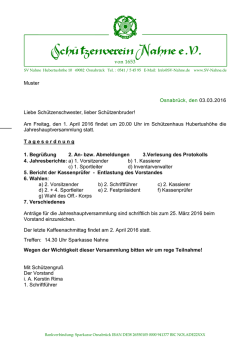 Jahreshauptversammlung 2016 - Sch&uuml;tzenverein Nahne e. V. von