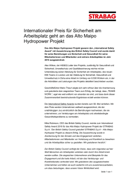 Internationaler Preis f&uuml;r Sicherheit am Arbeitsplatz geht an