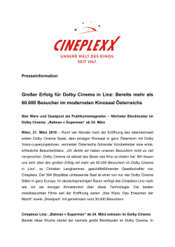 Großer Erfolg für Dolby Cinema in Linz: Bereits mehr als