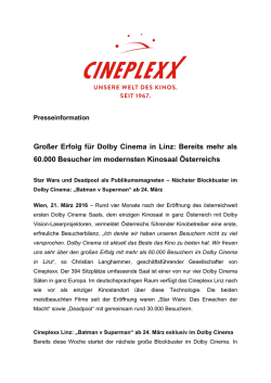 Gro&szlig;er Erfolg f&uuml;r Dolby Cinema in Linz: Bereits mehr als