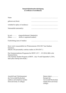 Immatrikulationsbescheinigung (Certificate of enrollment) Name