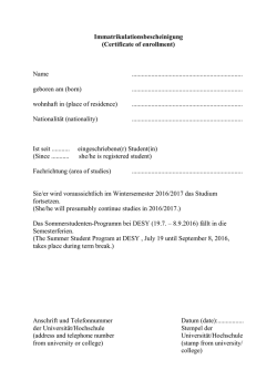 Immatrikulationsbescheinigung (Certificate of enrollment) Name
