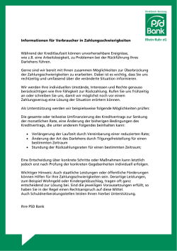 Informationen f&uuml;r Verbraucher in Zahlungsschwierigkeiten W&auml;hrend