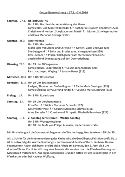 Gottesdienstordnung v 27.3. &ndash;3.4.2016 Sonntag, 27.3