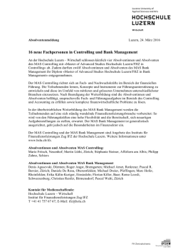 16 neue Fachpersonen in Controlling und Bank Management