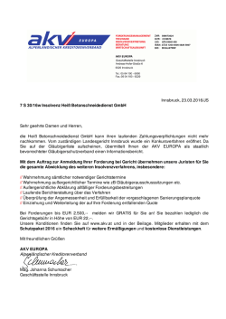 Innsbruck, 23.03.2016/JS 7 S 30/16w Insolvenz Hei&szlig;
