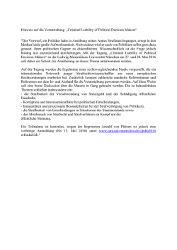 Hinweis auf die Veranstaltung &bdquo;Criminal Liability of Political Decision