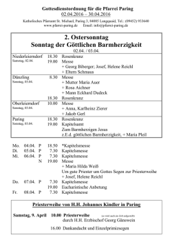 Gottesdienstordnung 02.04. - Pfarrei St.Michael in Paring