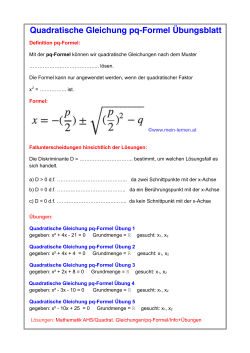 Quadratische Gleichung pq-Formel Übungsblatt