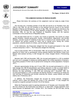Judgement Summary - International Criminal Tribunal for the former
