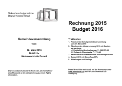 Rechnung 2015 Budget 2016 - Sekundarschule Dozwil-Kesswil