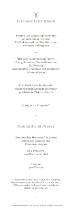 Dinnerkarte - Fischers Fritz