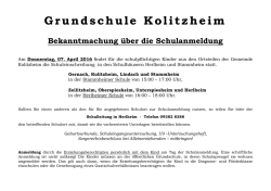 Grundschule Kolitzheim Bekanntmachung &uuml;ber die Schulanmeldung