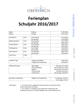 Ferienplan Schuljahr 2016/2017
