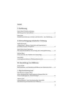 Inhalt I. Einf&uuml;hrung II. Hervorbringung schulischer - Budrich