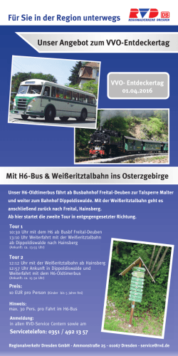 RVD-Flyer „Mit H6-Bus & Weißeritztalbahn ins Osterzgebirge“