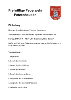 Freiwillige Feuerwehr Petzenhausen Einladung