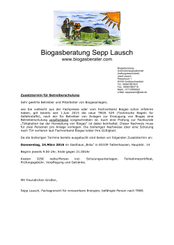 Zusatztermin Schulung 24-3-2016 - Biogasfachberater Sepp Lausch