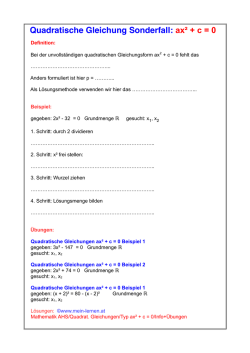 Quadratische Gleichung Sonderfall: ax&sup2; + c = 0