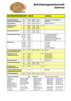 Jahresprogramm 2016 Anl&auml;sse