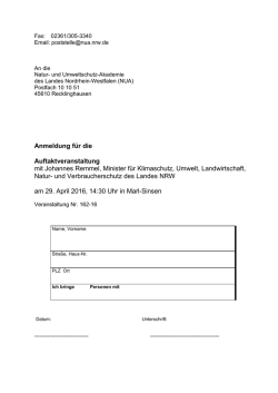 Anmeldung für die Auftaktveranstaltung mit Johannes Remmel