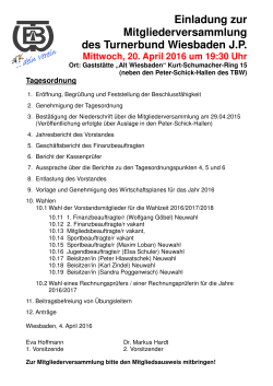 Einladung zur Mitgliederversammlung des Turnerbund Wiesbaden JP