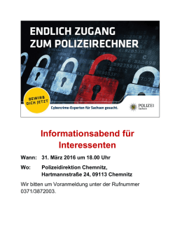 Informationsabend f&uuml;r Interessenten Wann: 31. M&auml;rz 2016 um 18.00