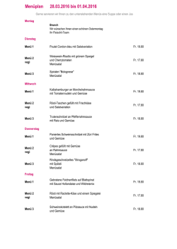Menüplan 28.03.2016 bis 01.04.2016