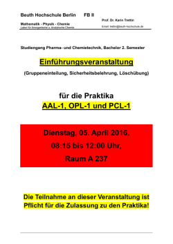 Einf&uuml;hrungsveranstaltung f&uuml;r die Praktika AAL-1, OPL-1