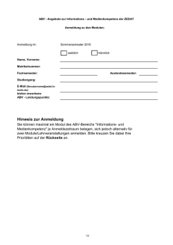Hinweis zur Anmeldung
