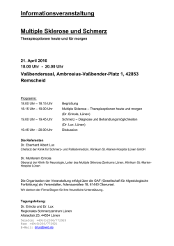 Informationsveranstaltung Multiple Sklerose und Schmerz