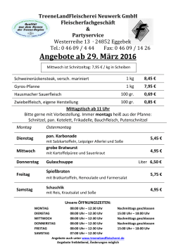 Angebote ab 29. März 2016 - TreeneLandFleischerei Neuwerk GmbH