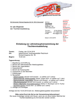 Einladung zur Jahreshauptversammlung der Tischtennisabteilung