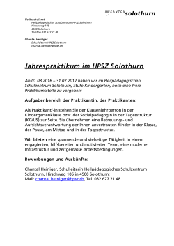 Jahrespraktikum im HPSZ Solothurn