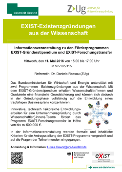 Informationsveranstaltung zu den F&ouml;rderprogrammen EXIST