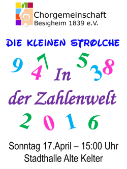 Sonntag 17.April – 15:00 Uhr Stadthalle Alte Kelter