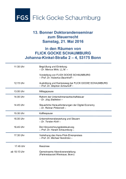 13. Bonner Doktorandenseminar zum Steuerrecht Samstag, 21. Mai
