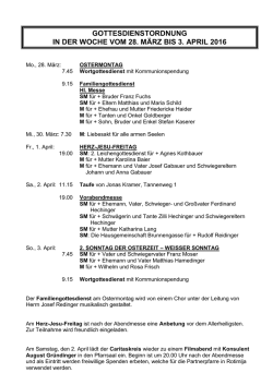 gottesdienstordnung in der woche vom 28. m&auml;rz bis 3. april 2016