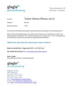Trainer Inhouse Pharma (m/w) - Glagla Personalberatung e.K.