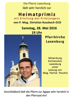 Herzliche Einladung zur Heimatprimiz von P. Mag. Christian