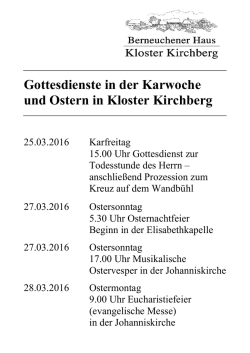 Gottesdienste in der Karwoche und an Ostern