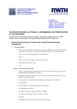 Taschenrechnerliste zur Klausur &bdquo;Grundgebiete der