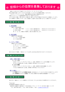 協 賛 内 容 A.資金協賛 B.物品協賛 C.スタッフ協力 協 賛 メ リ ッ ト 企業