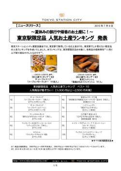 東京駅限定品 人気お土産ランキング 発表