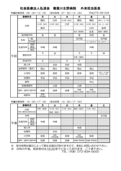 社会医療法人弘道会 寝屋川生野病院 外来担当医表
