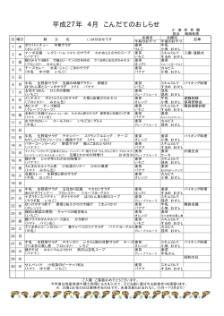 平成27年 4月 こんだてのおしらせ