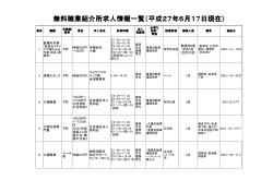 無料職業紹介所求人情報一覧（平成27年6月17日現在）