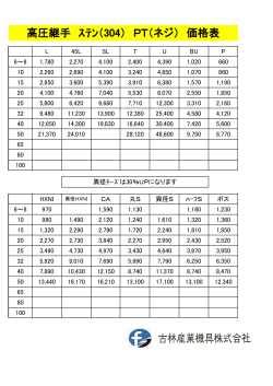 高圧継手 ｽﾃﾝ（304） PT（ネジ） 価格表